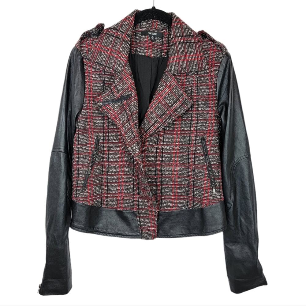 Funktional Plaid Punk Moto Leather Tweed Jacket M